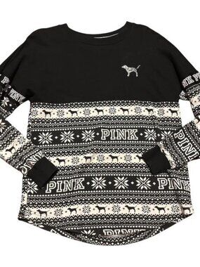 Victoria Secret PINK Holiday Black White Sweater Snowflake Bling Holiday Size XS
